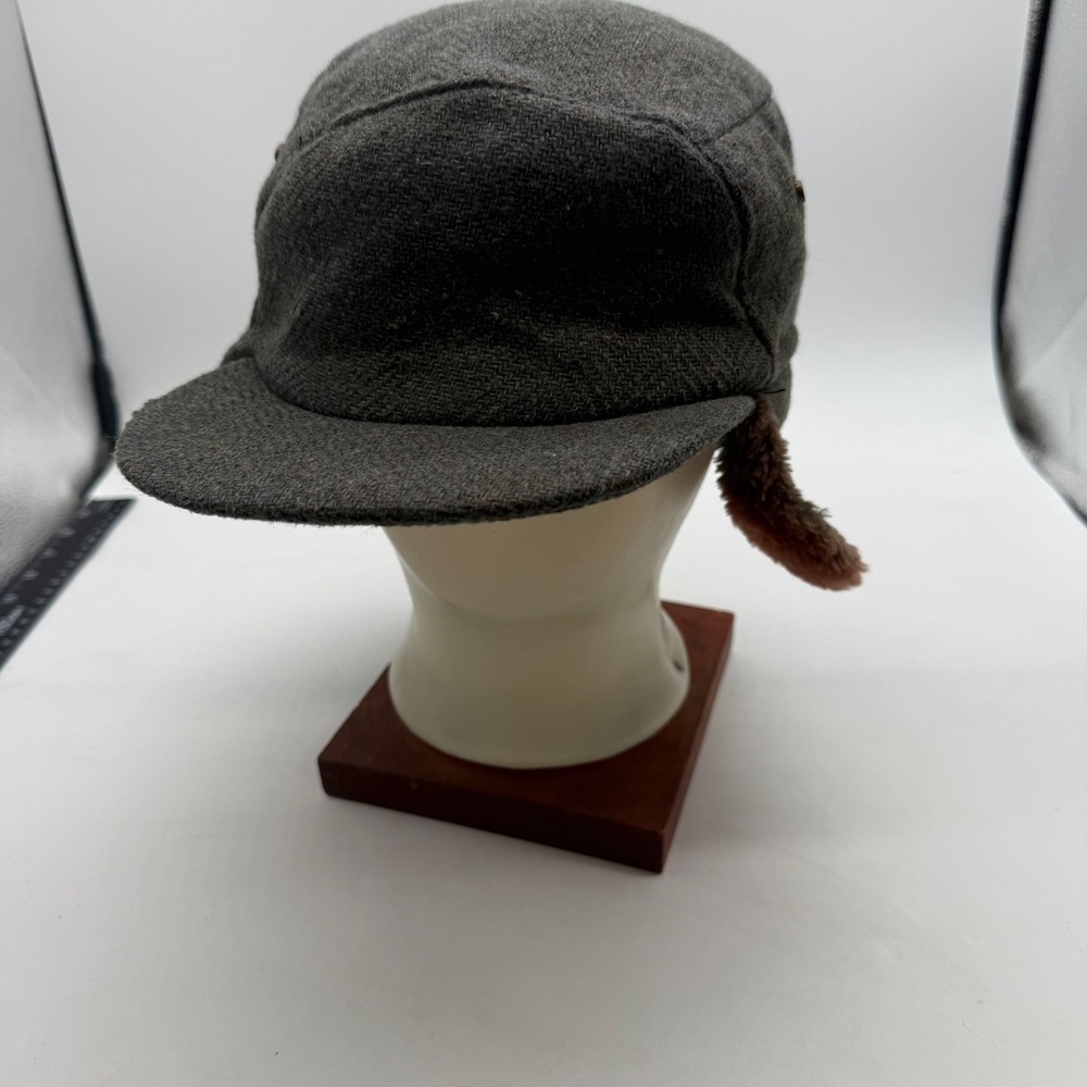 Vtg thrashed Trapper Ear Flaps Cap Hat Wool green sun faded unique charm XL